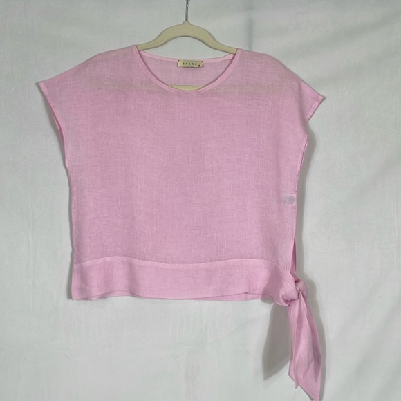 STARK X Top Blouse Size XS Short Sleeve Pink 100% Linen EUC - Picture 1 of 8